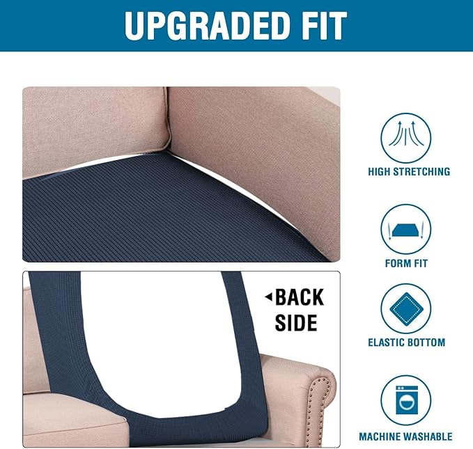 H.VERSAILTEX Super Stretch Individual Chaise Cover Sectional Couch Covers for L Shaped Sofa Both Left/Right Featuring Thick Jacquard Textured Twill Fabric (1 Piece Chaise Cover, Navy)-Ruum Studio Home