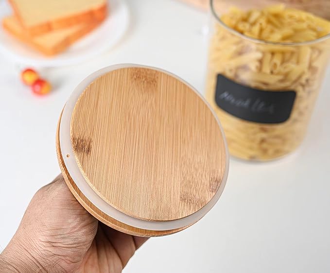 Set of 2 Large Glass Canisters for Kitchen Counter with Airtight Bamboo Lids + Marker & Labels - Cookie Jars with Wooden Lid, Food Storage Containers for Pantry, Flour Pasta Candy Coffee Pods - 68oz.-Ruum Studio Home