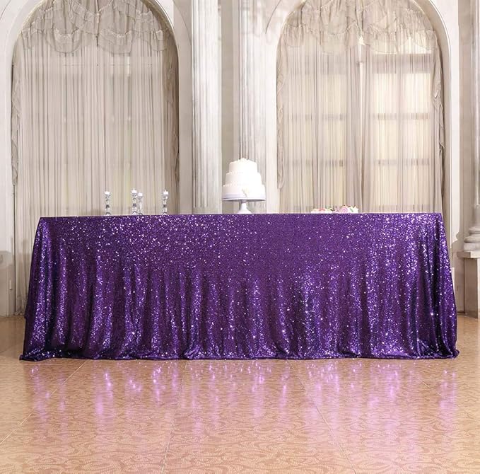 SquarePie Sequin Tablecloth 90 x 132 Inch Purple Sparkly Table Linen for Wedding Halloween Party-Ruum Studio Home
