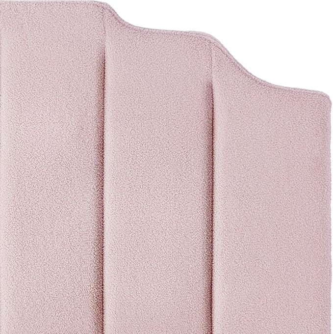 24KF Pink Teddy Fabric Tufted King Upholstered Headboard, Modern Vertical Channel Design California King Headboard with Stepped Silhouette Top Edge,6026-K-Teddy Pink-Ruum Studio Home