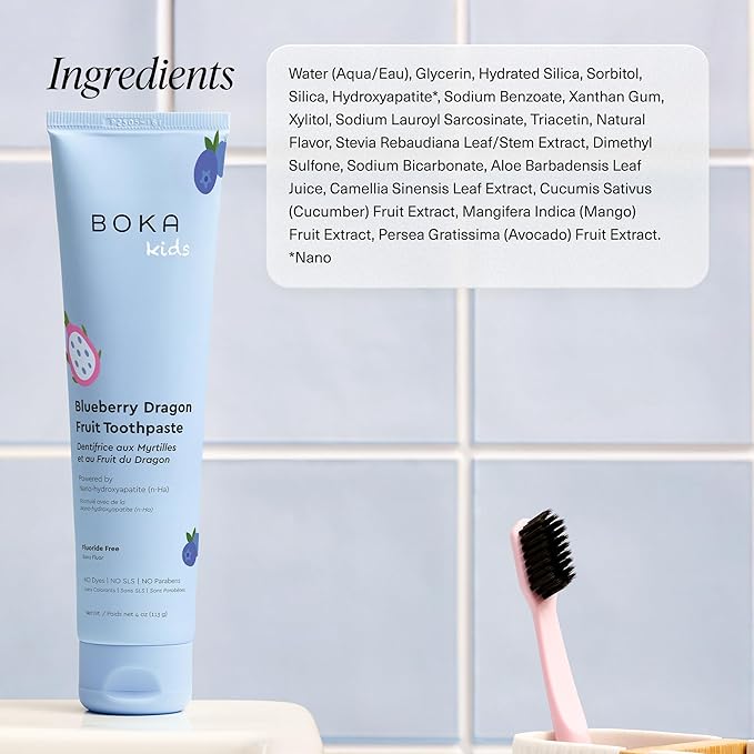 Boka Fluoride Free Toothpaste Nano Hydroxyapatite Toothpaste - Blueberry Dragon Fruit Flavor, 4 oz 1Pk US Manufactured-Ruum Studio Home