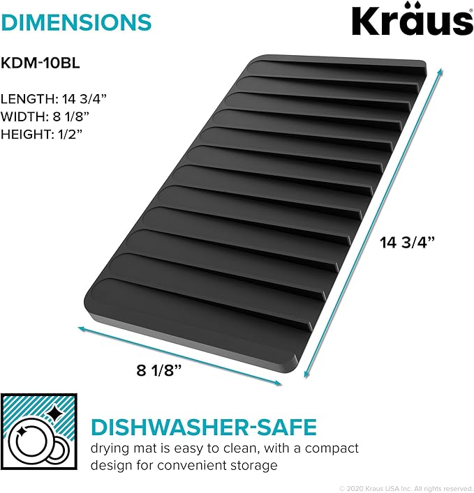 Kraus Roll Up Dish Drying Rack with Self-Draining Silicone Dish Drying Mat and Silicone Soap Dish Holder in Dark Grey, KDM-KRM-10DG-Ruum Studio Home