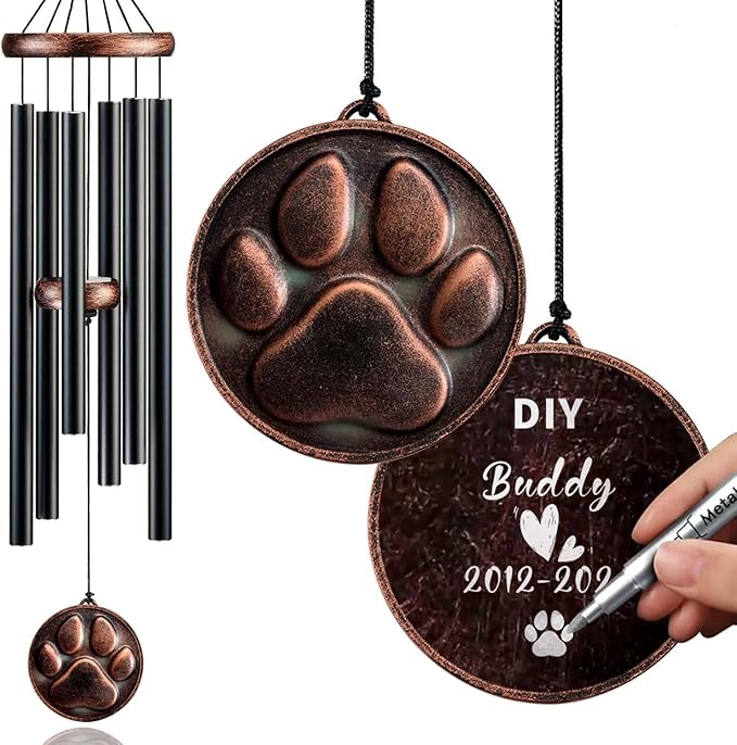 Dog Memorial Gifts, 34" Pet Memorial Wind Chimes for Loss of Dogs, Pet Loss Passing Away Remembrance Sympathy Bereavement Gift, DogPaw Vintage Wind Chime for Outside (DIY 34" Pet Memorial)-Ruum Studio Home