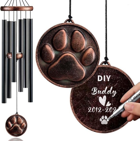 Dog Memorial Gifts, 34" Pet Memorial Wind Chimes for Loss of Dogs, Pet Loss Passing Away Remembrance Sympathy Bereavement Gift, DogPaw Vintage Wind Chime for Outside (DIY 34" Pet Memorial)-Ruum Studio Home