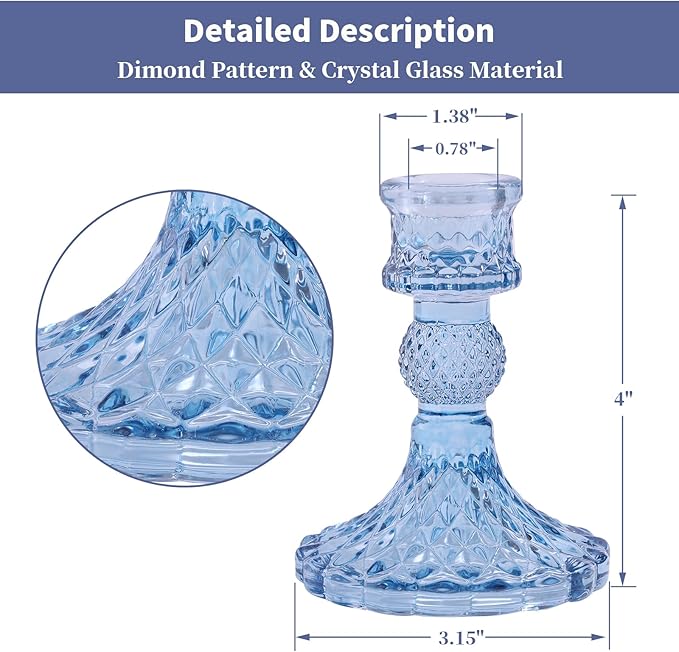 12Pcs 4" H Aqua Blue Candlestick Holders Set- Taper Candle Holders Bulk, Glass Candle Holders for Wedding, Party, Romantic Dinner Table Centerpieces, Festival Gifts & Windowsill Decor-Ruum Studio Home