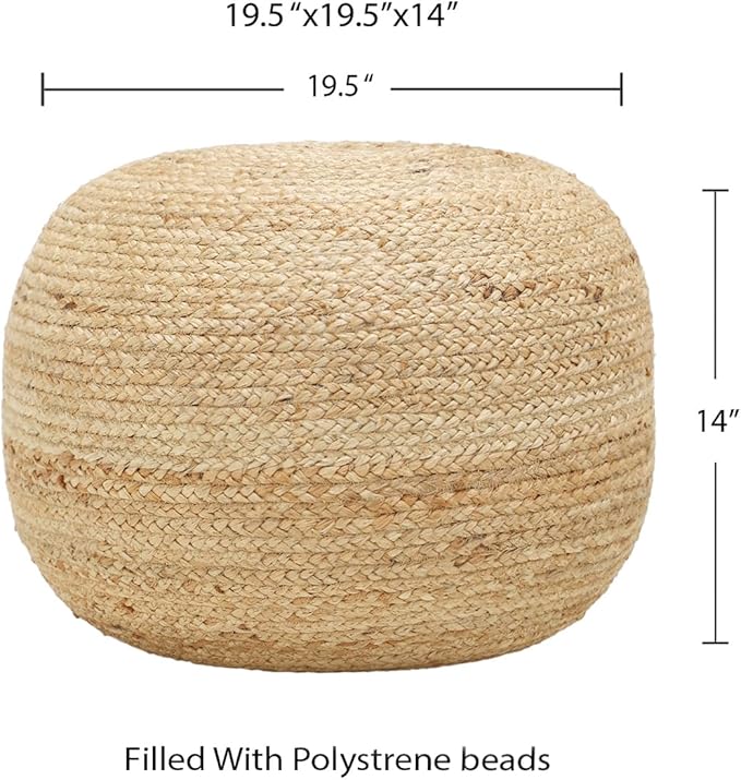 REDEARTH · Jute Circular Jute Pouf Ottoman - Braided Pouffe Accent Sitting Round Footrest for Living Room, Bedroom, Nursery, kidsroom, Patio, Gym; 100% Jute (19.5"x19.5"x14"; Jute Natural)-Ruum Studio Home