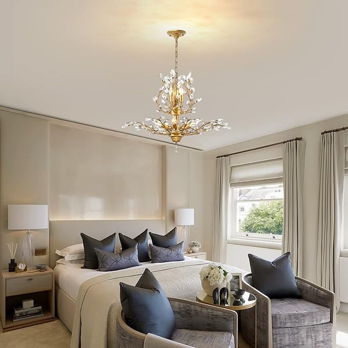 Ganeed Crystal Chandeliers,Vintage Pendant Lighting Crystal Chandelier Lighting Fixtures with 8 Lights,Ceiling Light Fixture for Living Room Bedroom Restaurant Porch Hallway (Gold)-Ruum Studio Home