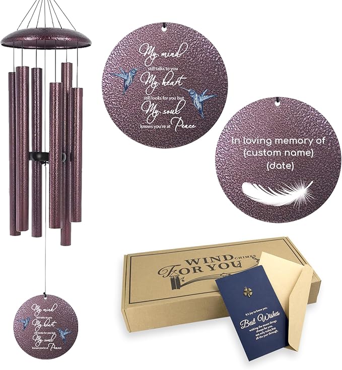 ASTARIN 36" Large Deep Tone Personalized Sympathy Wind Chimes, Memorial Wind Chime for Loss of Mother Father Loved One, Hummingbird Bereavement Gifts Decor Outdoor Patio Garden Graveyard-Ruum Studio Home