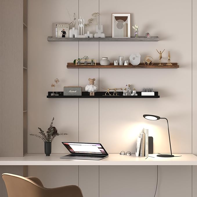 Giftgarden 47 Inch Multi Colors Floating Shelves for Wall Mount, Assorted Colors Wood Wall Shelf Ledge for Bathroom Bedroom Living Room Kitchen Storage, Set of 3 Different Sizes-Ruum Studio Home