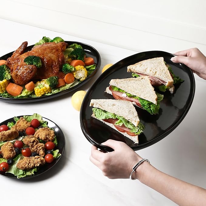 vicrays Serving Platter Ceramic Tray Plates Extra Large Oval 14.5 Inch Porcelain Dinner Plates Long Serving Dish Set Entertaining Party Restaurant Food Meat Sushi Fish Turkey Platter - Black-Ruum Studio Home
