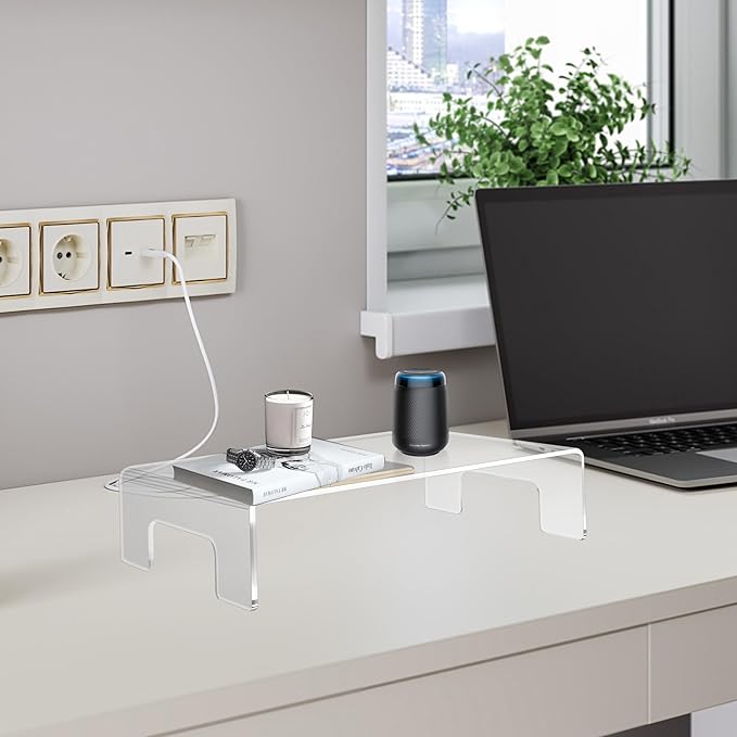 Jusalpha 6mm Thickness Clear Acrylic Display Riser with Tray Handles For Laptop, Notebook, Retail Display Food Display,12" x 8" x 3"-Ruum Studio Home