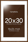 Homeforia 20 x 30 Walnut Frame, High End Dark Oak 20x30 Wooden Poster Frames with Mat 16x24, 20 x 30 Brown Wood Picture Frame Matted to 16 x 24, 30x20 Hanging Frame, Tempered Glass, Wall Kit, Set of 1-Ruum Studio Home
