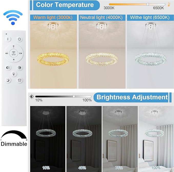 22" Chandelier Crystal Chandeliers Ceiling Light Fixture with Remote Control Flush Mount Ceiling Lights for Living Room Dining Room Bedroom(dimmable)-Ruum Studio Home