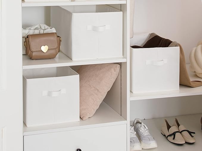 StorageWorks Storage Baskets for Shelves, Foldable Fabric Closet Storage Bins with Handles, Fabric Storage Bins Clothes Organizer, White, 3-Pack, Extra Large-Ruum Studio Home