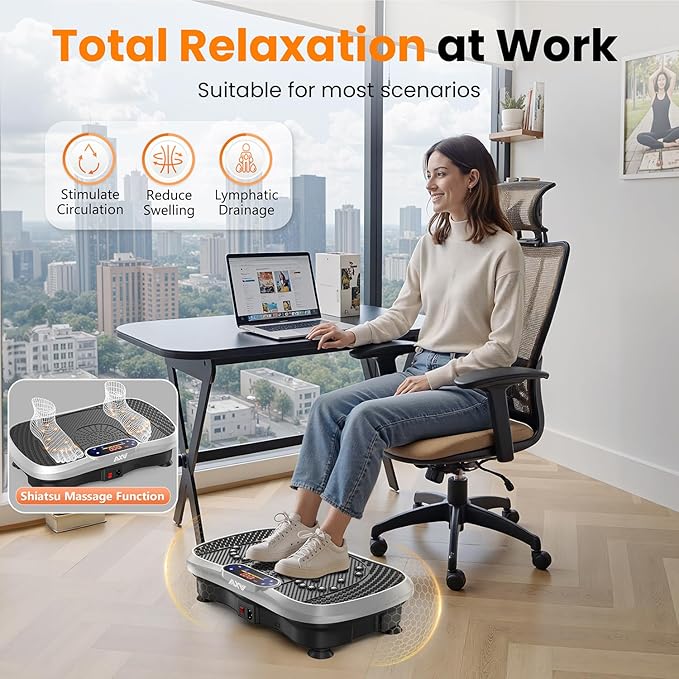 AXV Vibration Plate Fitness Platform Exercise Machine Vibrating Lymphatic Drainage Shaking Full Body Shaker Workout Vibrate Stand Shake Board Sport Gym for Weight Loss Fat Burner for Women Men-Ruum Studio Home