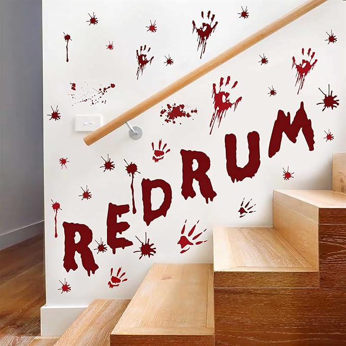 Halloween Redrum Murder Wall Decal Horror Ghost Hand Wall Decals Halloween Blood Splatter Decals Removable Peel and Stick Walls Stickers for Haunted House Party Window Decor-Ruum Studio Home