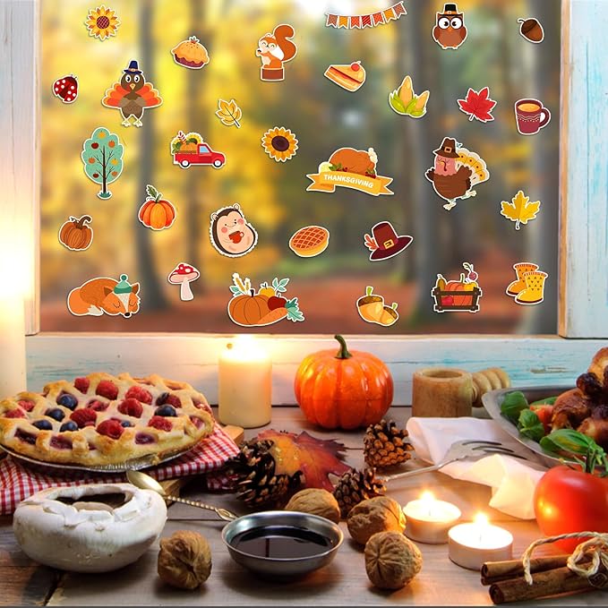 Window Clings Stickers for Kids Window Gel Clings Decals Thick Gel Clings Toddlers and Adults Classroom Home Nursery Airplane Birthday Party Supplies (Fall)-Ruum Studio Home
