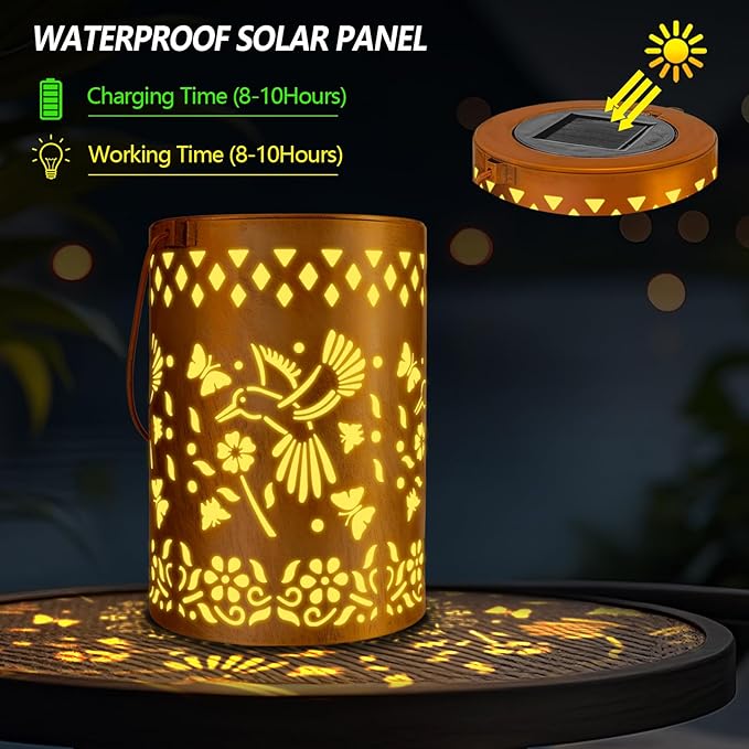 Solar Lanterns Outdoor Waterproof Hummingbird Garden Decor Birthday Gifts for Women Mom Grandma Hanging Solar Lights Metal Decoration for Yard, Patio, Backyard, Porch, Garden, 2 Pack-Ruum Studio Home