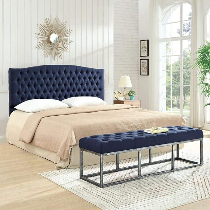 24KF Upholstered Tufted Button Linen Fabric Headboard,Comfortable Fashional Headboard King/CA King Size,Navy Blue-Ruum Studio Home