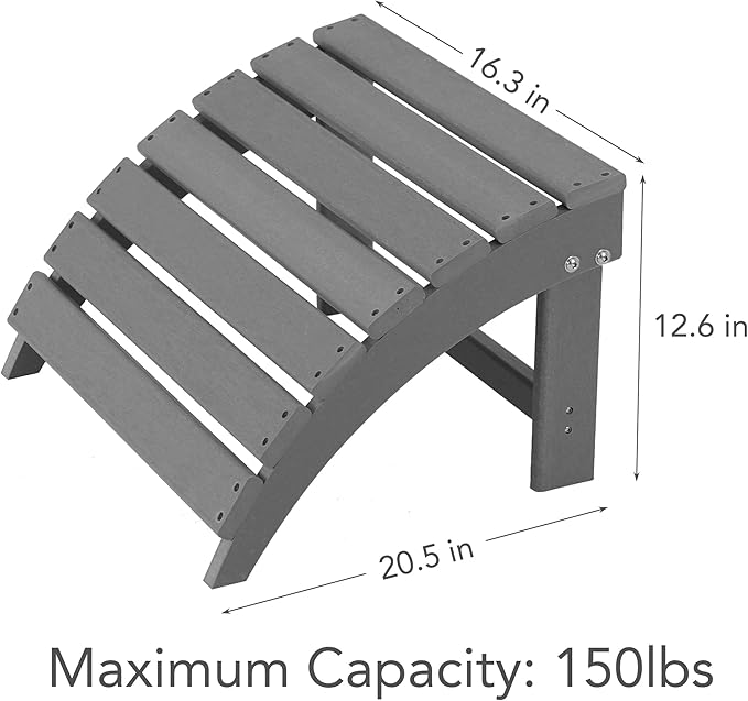 Sundale Outdoor Folding Plastic Adirondack Ottoman, All-Weather Adirondack Chair Footrest, Fade and Rust Resistant, Perfect for Outside Patio Garden Pool Yard Grey-Ruum Studio Home