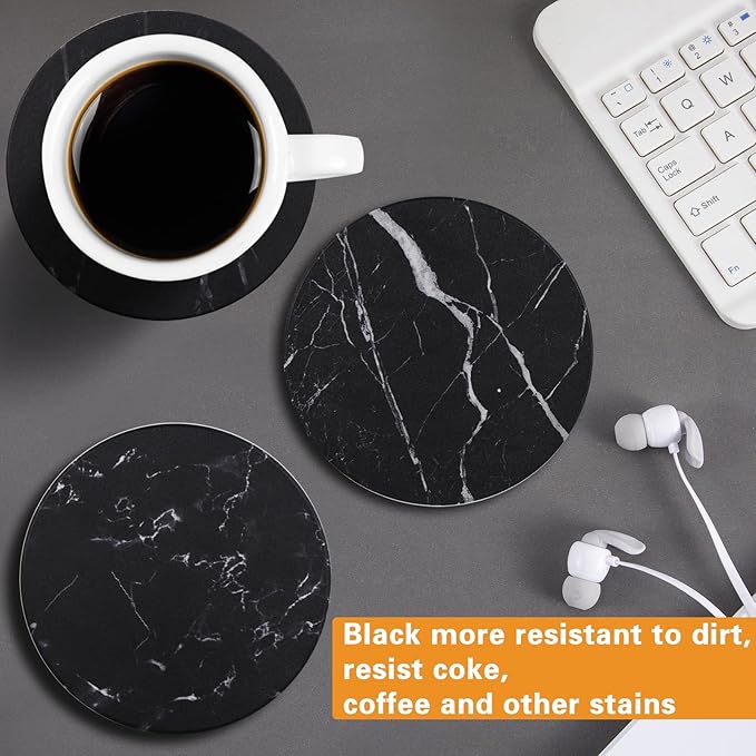 Drink Coasters with Holder Absorbent Ceramic Coasters Set of 6 Black Marble Style, 4 Inches Suitable for Kinds of Cups and Outdoor Picnic-Ruum Studio Home