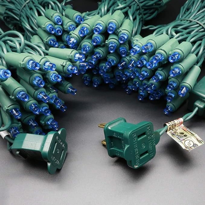 200 Count Blue Wide Angle LED Christmas Lights, 66 ft Green Wire UL Certified Commercial Grade 5mm Holiday String Light Set (Blue)-Ruum Studio Home