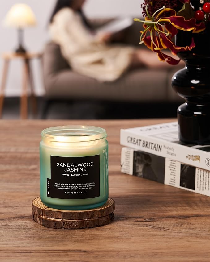 M&SENSE Sandalwood Jasmine Scented Candle, 11.6oz 70 Hours Burn Time Clean Non Toxic Natural Soy Wax Candle 2 Cotton Wick Home Decor for Mothers Day & Bathroom Bedroom-Ruum Studio Home