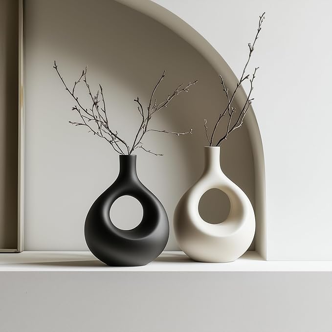 NOBULA Ceramic Bagel Vases C5 – Thoughtful for Mom – Elegant Set of 2 for Living Room, Bedroom or Table – Modern Home Decor She’ll Love – Perfect for Flowers & Plants-Ruum Studio Home