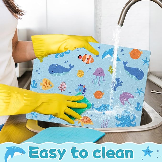 Unicorn Mermaid Kids Placemats Set of 6 Transport Dinosaur Plastic Table Mats Toddler Children Farm Ocean Animal Place Mats Washable Table Decoration for Indoor Outdoor Party Kitchen Dining-Ruum Studio Home