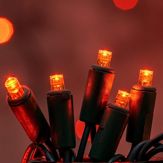 200 Count Orange Wide Angle LED Christmas Lights, 66 ft Green Wire UL Certified Commercial Grade 5mm Holiday String Light Set (Orange)-Ruum Studio Home