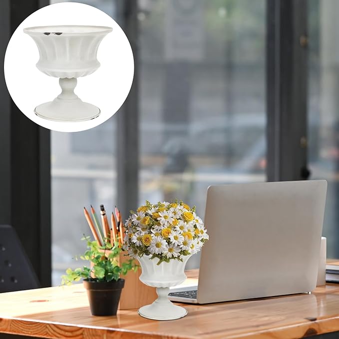 Urn Planter Antique Column Plant Pot Shabby Chic Metal Vase Pillar Plant Container Wedding Centerpieces Vases for Front Porch Decor White White Planter-Ruum Studio Home