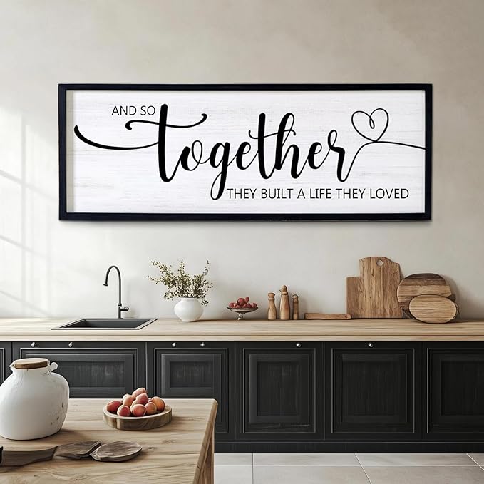 And So Together They Built A Life They Loved Decorative Rustic Sign & Plaque Framed Wall Art for Couples, 40''×15' Vintage 'Wooden Long Wall Decor Above Bed, Horizontal Farmhouse Wedding Gift-Ruum Studio Home