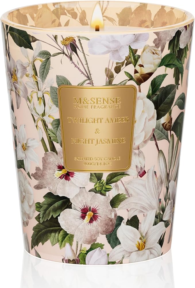 M&SENSE Amber Jasmine Scented Candle, Soy Candles 14.1oz 60H Slow Burning, Aromatherapy Stress Relief Home Fragrance Housewarming Gifts-Ruum Studio Home