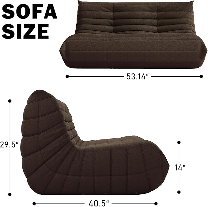 Bean Bag Chair, Loveseat Fireside Chair Bean Bag Sofa Large Bean Bag Chair for Adults, 2 Seater Bean Bag Chairs for Teens with High Density Comfortable Foam, Bean Bag for Living Room, Bedroom(Coffee)-Ruum Studio Home
