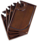 PICNIC TIME Rectangle Wine Appetizer Plates Set of 4, Cocktail Plate with Glass Holder, Cheese Board with Wine Holder, (Stained Parawood)-Ruum Studio Home