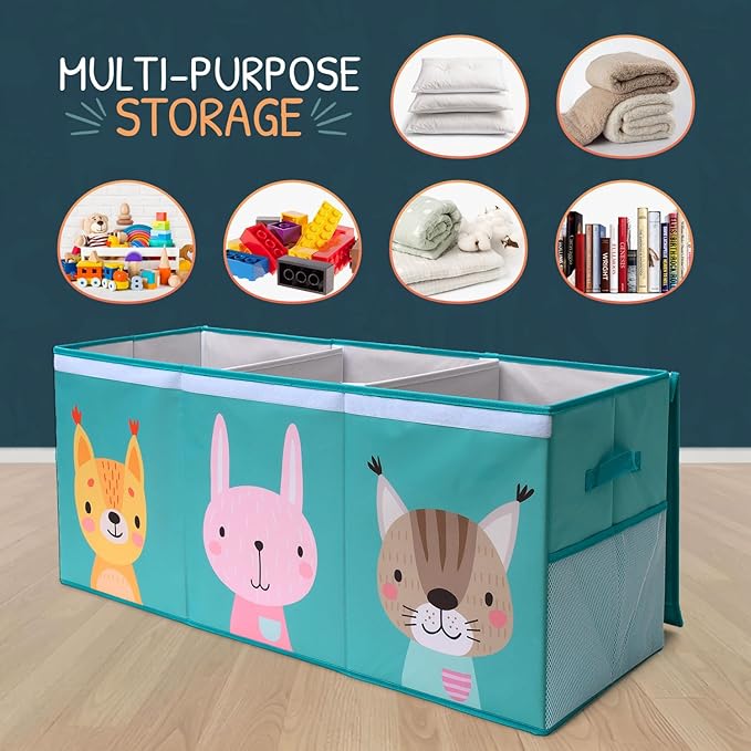 Extra Large Toy Storage Organizer with Lid - Sturdy, Collapsible Toy Chest Storage Box with Cute Design - Toys Bin with Dividers for Kids, Boys, Girls, Nursery, Bedroom, Play room 37"x16"x14"-Ruum Studio Home