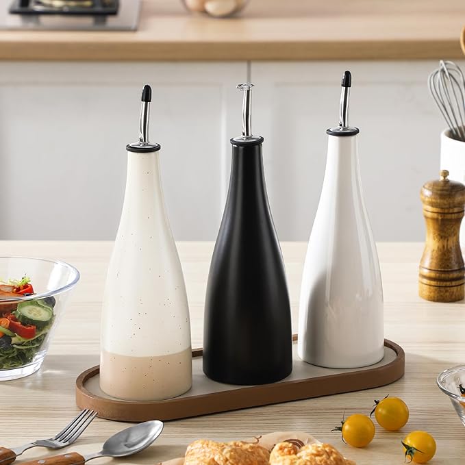vancasso 16 Oz Ceramic Olive Oil Dispenser Bottle, Bottle Dispenser with Spout and Funnel for Kitchen,Suitable for Oil, Vinegar, Coffee Syrups & Other Liquids，BK-Ruum Studio Home