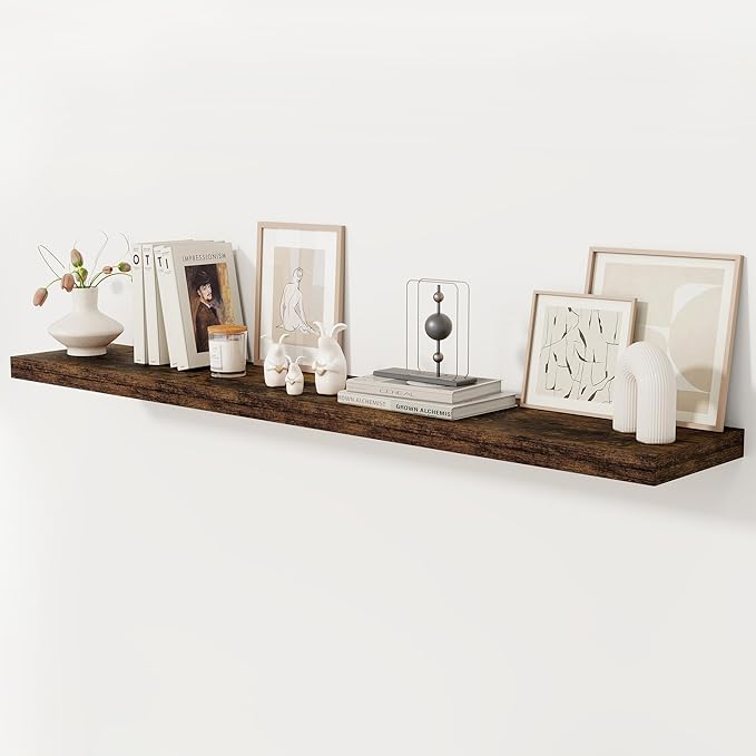 Fun Memories 72 Inch Floating Shelf, 12 Inch Deep Wall Shelf for Fireplace Mantel, Deep Storage Shelves for Home & Office, Wall Shelves with Invisible Bracket, Rustic Brown, Set of 1-Ruum Studio Home