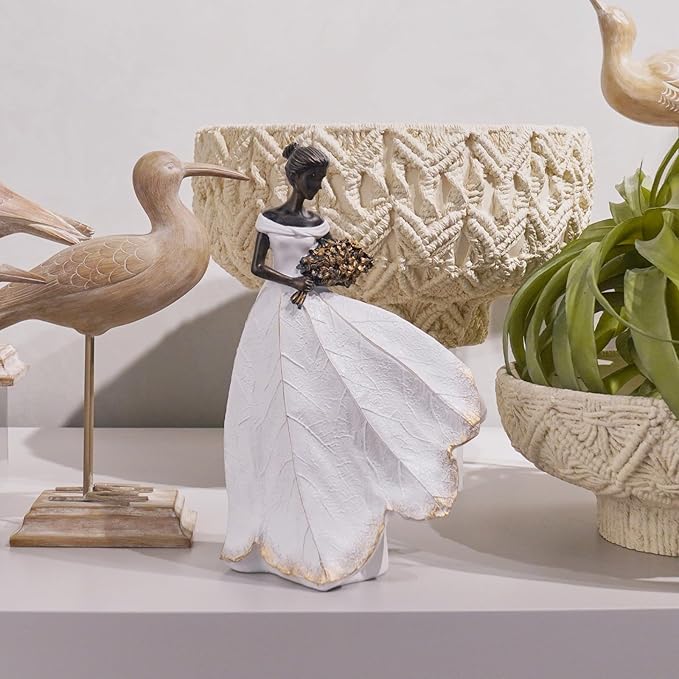 Guichifun Fairy Statue Collection Home Decoration - White Leaf Angel Girls Resin Home Decor for Outside or Inside Rustic Garden Grave Decorations for Cemetery Figurines Gift 5 x 3 x 7.5 Inch-Ruum Studio Home