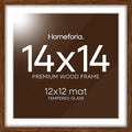 Homeforia 14x14 Picture Frame Brown, High End Dark Oak 14 x 14 Square Wood Frame with Mat 12 x 12 for Photo, 14by14 Wooden Walnut Poster Frame Matted to 12x12 Print, Tempered Glass, Wall Kit, Set of 1-Ruum Studio Home