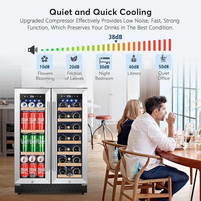 Tylza Upgraded Wine and Beverage Refrigerator 24 Inch, Dual Zone Wine Beverage Cooler with French Door, Under Counter Wine Beer Fridge Built-In or Freestanding, Holds 20 Bottles and 88 Cans TYBC120-3-Ruum Studio Home