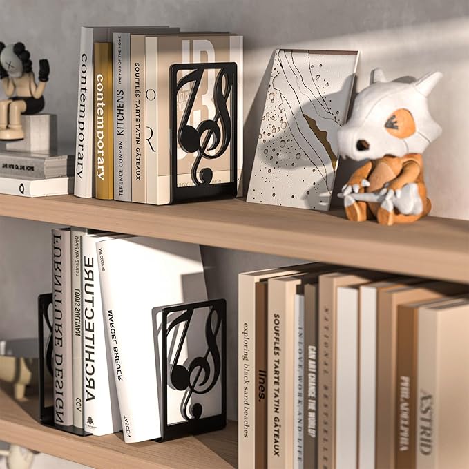 Metal Book Ends 1 Pair for Heavy Books & Shelves - Black Home Decorative Book Shelf Holder Gifts-Ruum Studio Home