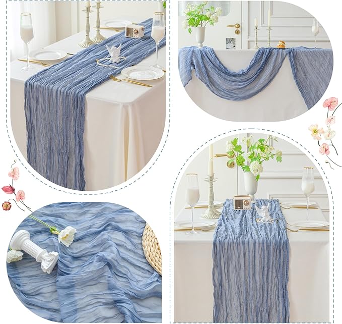 Sioloc 1 Pack Dusty Blue Cheesecloth Table Runner Fall Autumn Decor for Home 10ft Table Cloth for Tea Wedding Birthday Party Baby Bridal Shower Halloween Thanksgiving-Ruum Studio Home