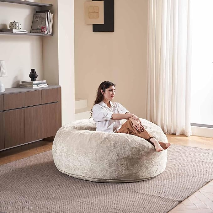 5FT，Big Bean Bag Chairs for Adults，Large beanbag with Filler Included，Memory Foam Material，Easy to Clean and Washable Corduroy Fabric，Suitable for Living Room and Bedroom (Apricot, 5 Foot)-Ruum Studio Home