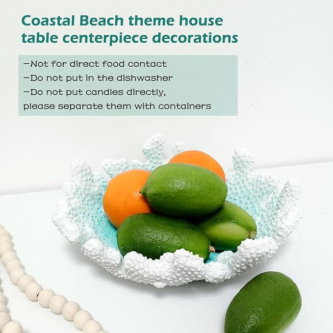 Turquoise Coral Textured Decorative Bowl,9.45" Medium Resin Decorative Centerpiece Bowl for Coastal Beach theme house table centerpiece decorations & Nautical decorations for coffee table-Ruum Studio Home