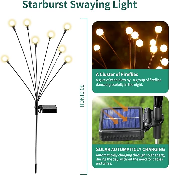 Solar Lights Outdoor Waterproof,6 Packs 48LED, Garden Decor, Patio Decor, Firefly Lights Solar Outdoor, Unique Gifts for Women-Ruum Studio Home