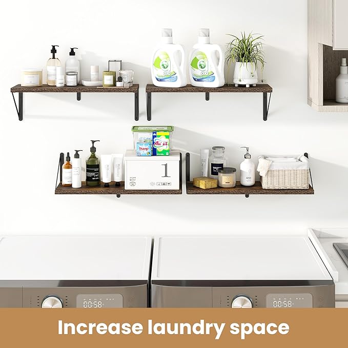Heimlove 24 Inches Rustic Brown Floating Shelves,8 Inches Deep Wall Bookshelf Mounted Display&Storage Wood Wall Shelves for Kitchen Bathroom Laundry Living Room,Set of 3-Ruum Studio Home