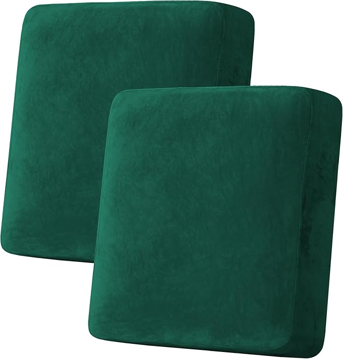 H.VERSAILTEX Velvet Stretch Couch Cushion Cover Plush Cushion Slipcover Cushion Furniture Protector for Seat Cushion Sofa Cover (2 Piece Medium Sofa Cushion Covers, Vintage Green)-Ruum Studio Home