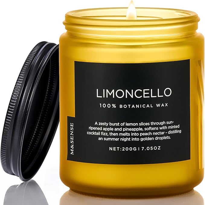 M&SENSE Limocello Summer Scented Candle, 7.05oz 50 Hours Long Lasting Burn Non Toxic Natural Soy Wax Lemon Highly Scented for Home Decor, 2 Wick Relaxing Candle Gifts for Yoga Spa Meditation-Ruum Studio Home