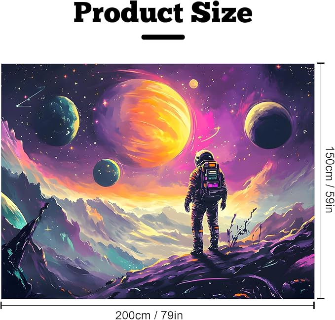 BVBOX Astronaut Space Blacklight Tapestry 79"x59", UV Reactive Astronaut Universe Galaxy Planet Glow in Dark Tapestries, Black Light Neon Upright Poster Wall Hanging Backdrop Decor for Bedroom Living Room-Ruum Studio Home